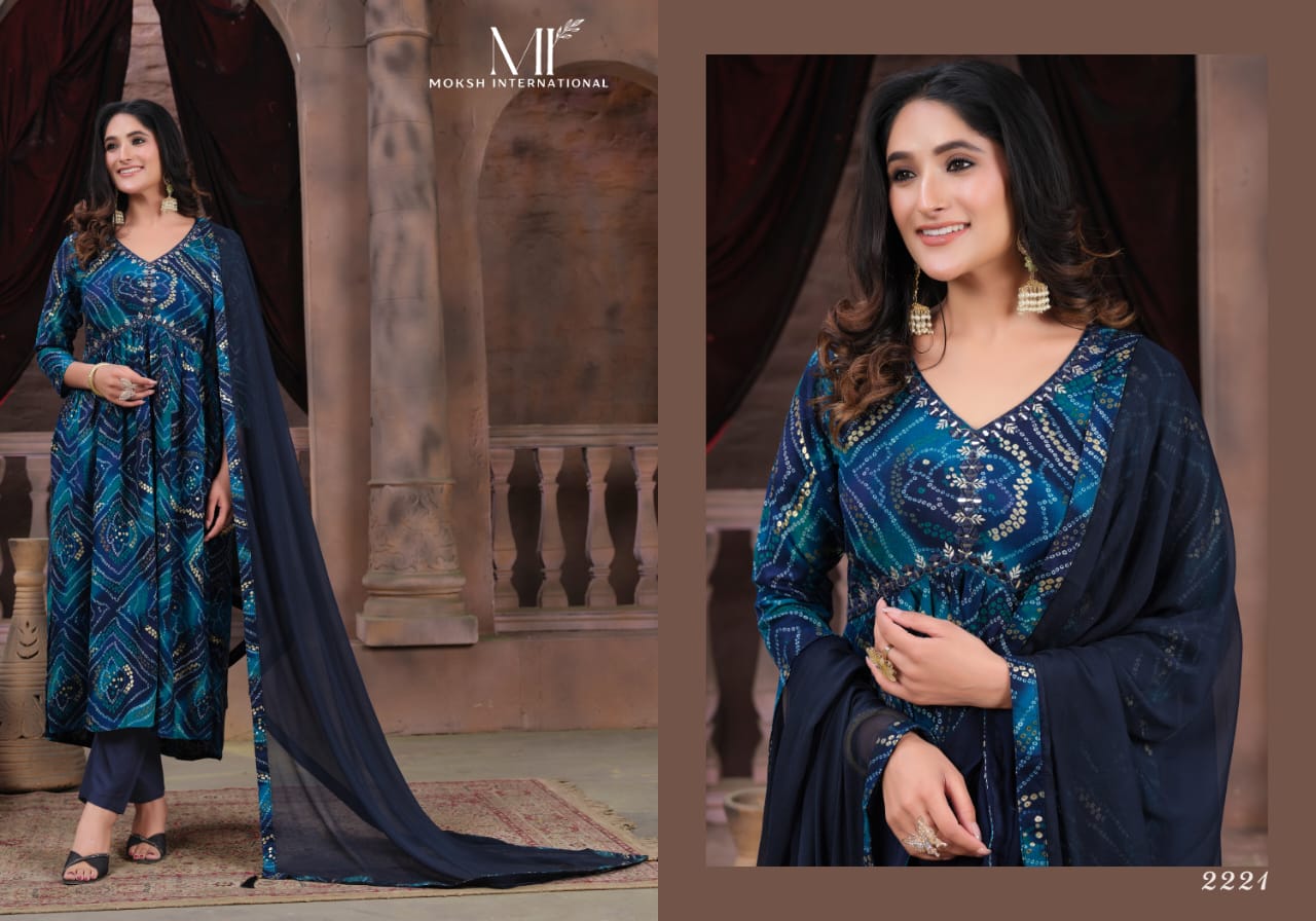 Alia Vol 1 By Moksh Printed Rayon Alia Cut Kurti With Bottom Dupatta
